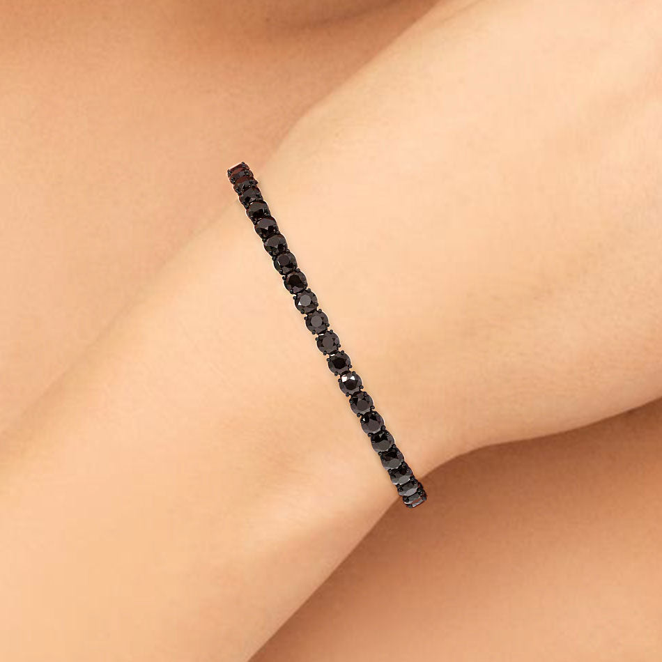 10.50ctw Round Brilliant Black Diamond Tennis Bracelet set in 14k Black Gold