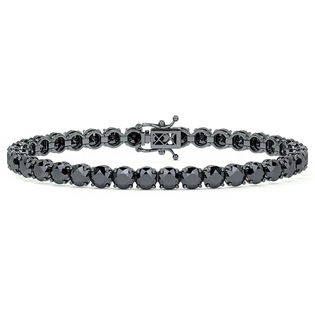 15.00ctw Round Brilliant Black Diamond Tennis Bracelet set in 14k Black Gold