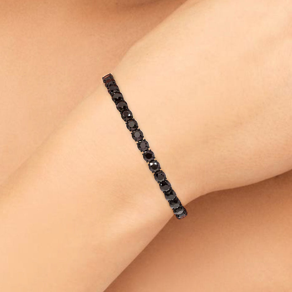 15.00ctw Round Brilliant Black Diamond Tennis Bracelet set in 14k Black Gold