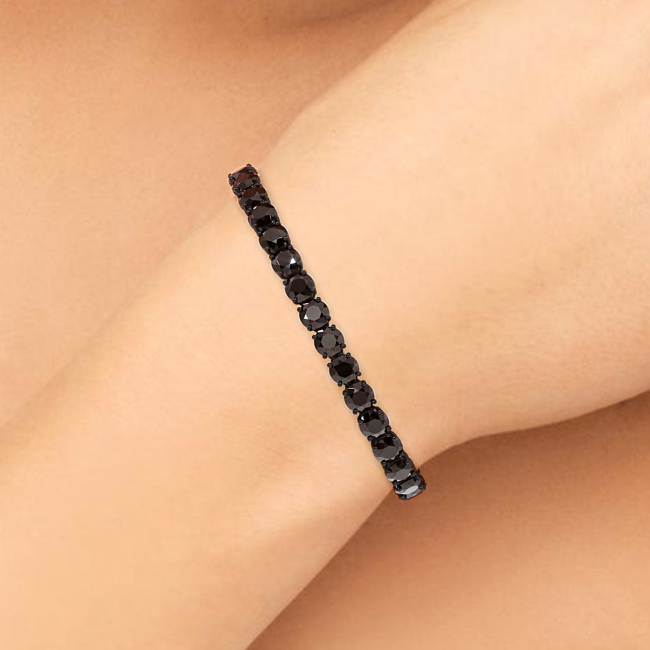 17.00ctw Round Brilliant Black Diamond Tennis Bracelet set in 14k Black Gold
