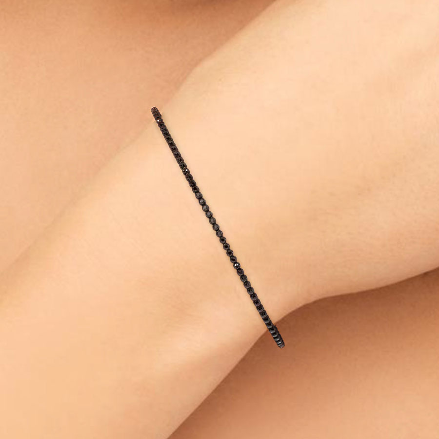 1.00ctw Round Brilliant Buttercup Black Diamond Tennis Bracelet set in 14k Black Gold