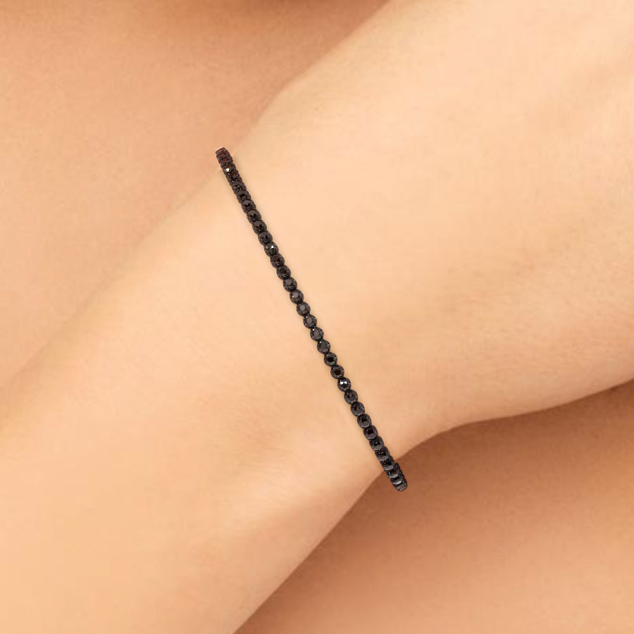 1.75ctw Round Brilliant Buttercup Black Diamond Tennis Bracelet set in 14k Black Gold