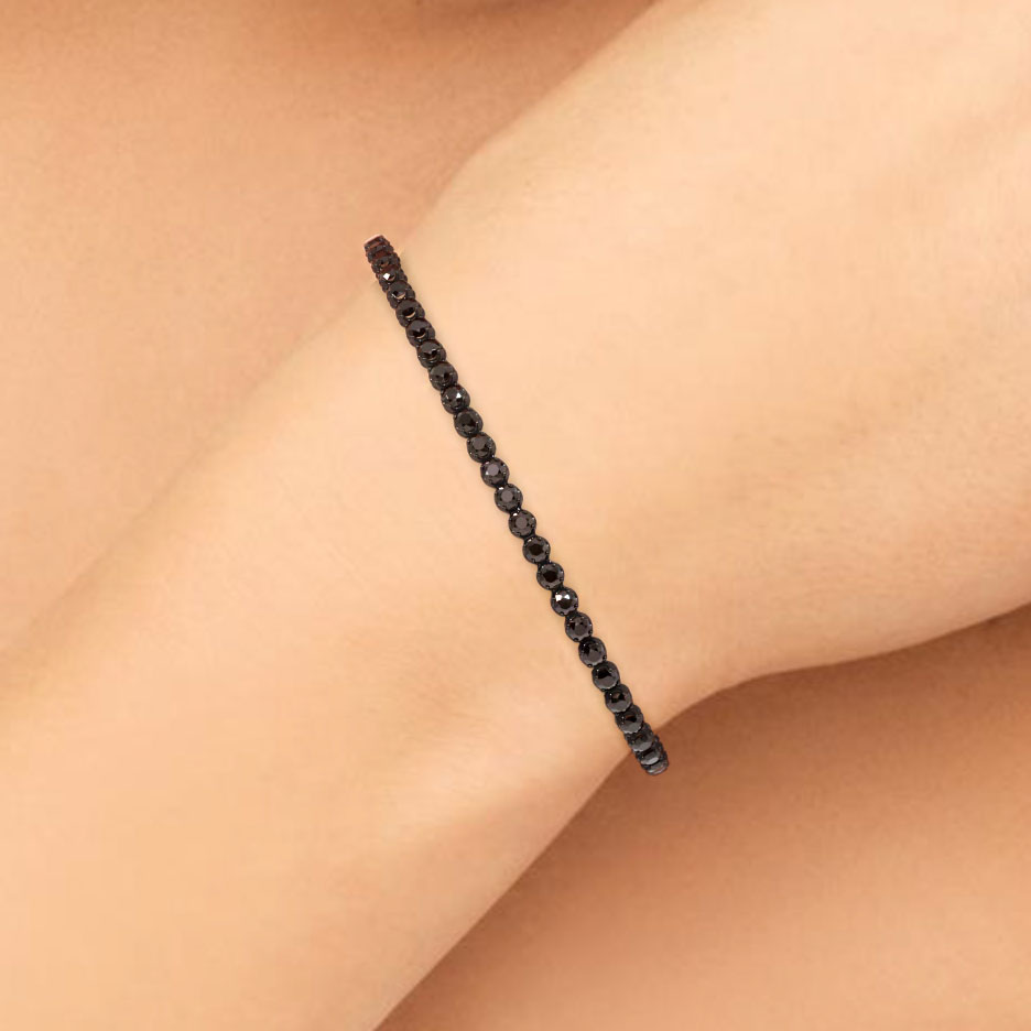 2.50ctw Round Brilliant Buttercup Black DiamondTennis Bracelet set in 14k Black Gold