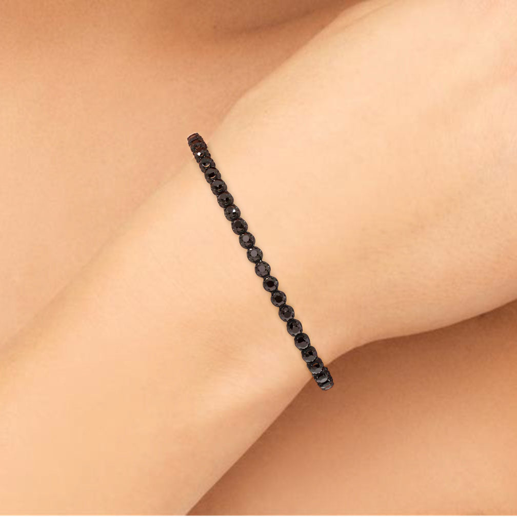 3.30ctw Round Brilliant Buttercup Black Diamond Tennis Bracelet set in 14k Black Gold