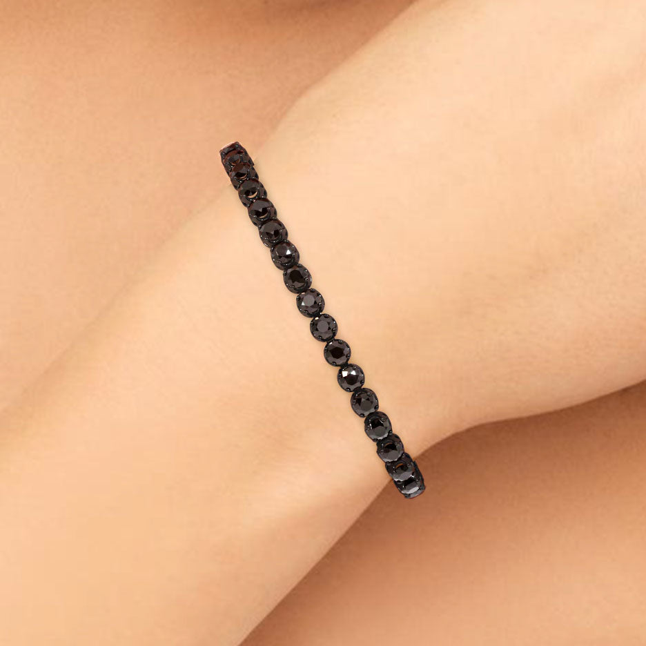 5.25ctw Round Brilliant Buttercup Black Diamond Tennis Bracelet set in 14k Black Gold