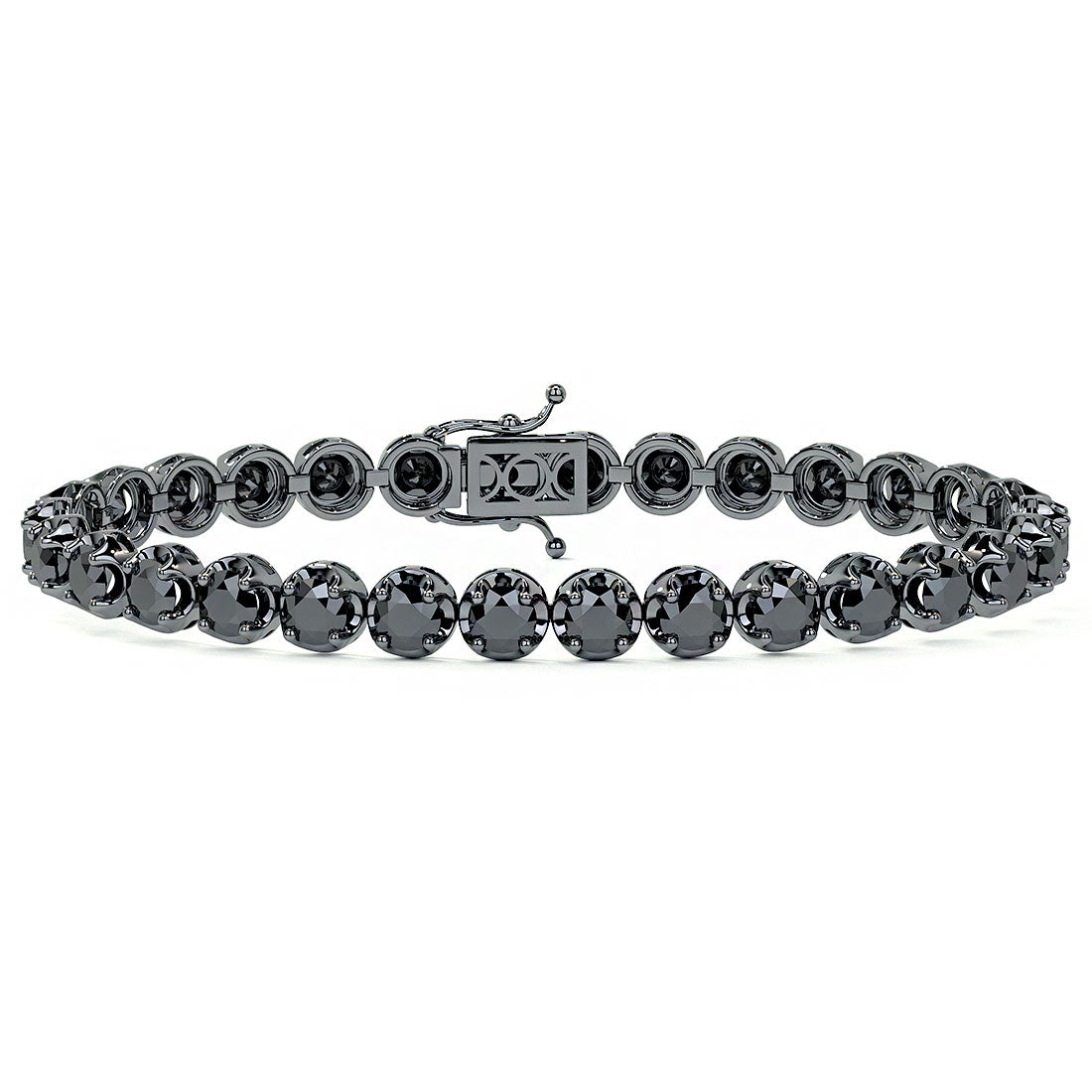 6.75ctw Round Brilliant Buttercup Black Diamond Tennis Bracelet set in 14k Black Gold