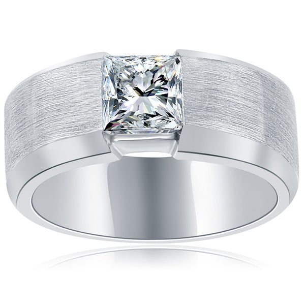 1.00 Carat D-VVS Princess Cut Diamond Wedding Band Ring 14k White Gold