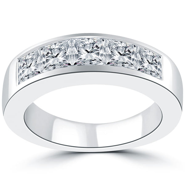 2.50ctw Princess Cut Diamond Wedding Band Channel Setting 14k White Gold