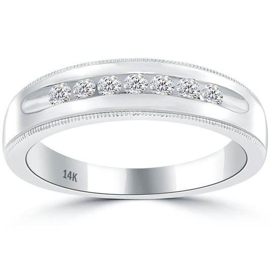 0.35 Carat Natural Diamond Mens Wedding Band Ring 14k White Gold Men Ring