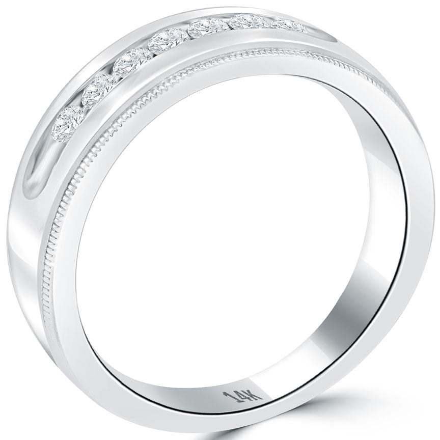 0.35 Carat Natural Diamond Mens Wedding Band Ring 14k White Gold Men Ring