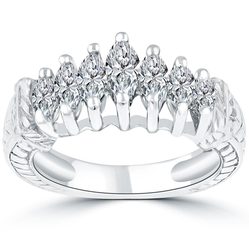 1.25ctw Marquise Cut Diamond Wedding Band Anniversary Band 14k White Gold