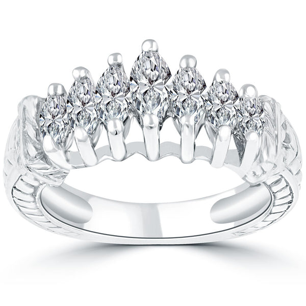 1.25ctw Marquise Cut Diamond Wedding Band Anniversary Band 14k White Gold