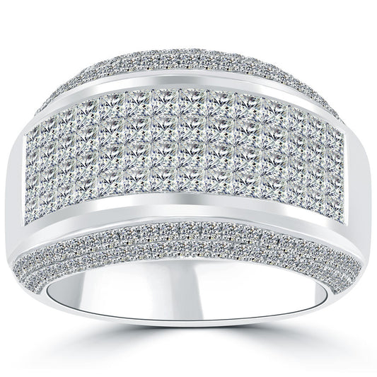3.50 Carat Princess Cut Natural Diamond Unisex Wedding Band Ring 18k White Gold