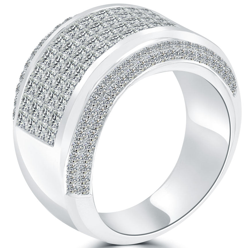 3.50 Carat Princess Cut Natural Diamond Unisex Wedding Band Ring 18k White Gold