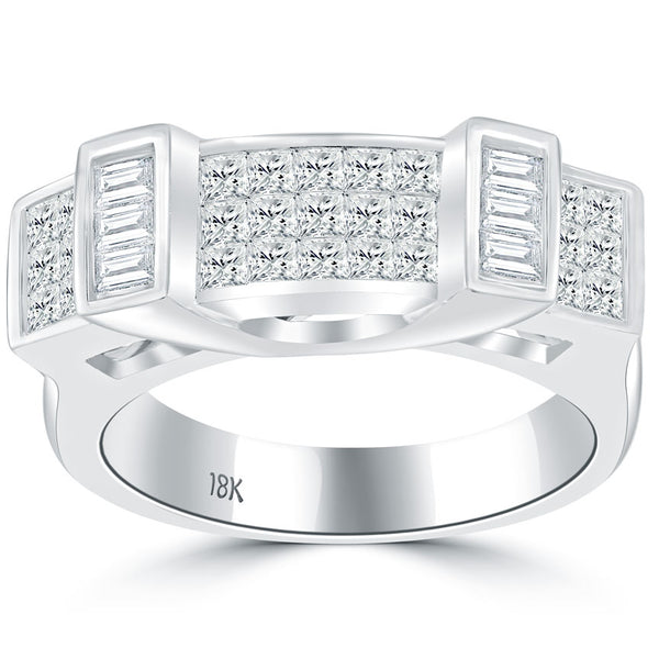 1.40ctw Princess Cut Natural Diamond Unisex Wedding Band Ring 18k White Gold