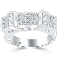 1.40 Carat Princess Cut Natural Diamond Unisex Wedding Band Ring 18k White Gold