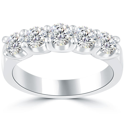 1.50 Carat F-VS-SI 5 Stone Diamond Wedding Band Anniversary Ring 14k White Gold