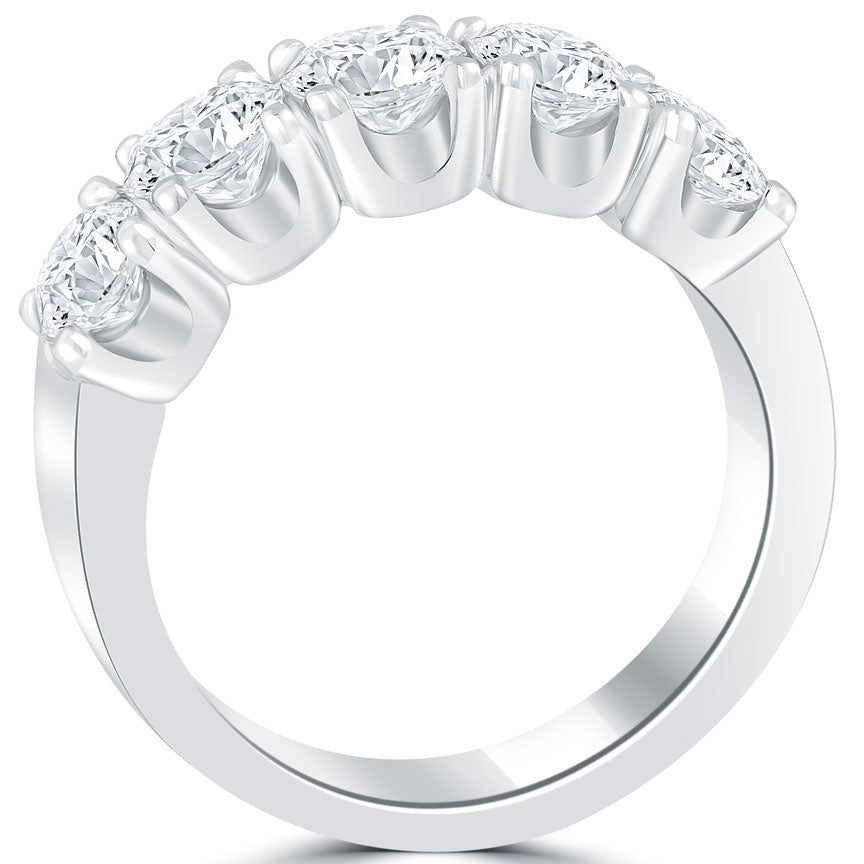 2.50 Carat F-VS-SI 5 Stone Diamond Wedding Band Anniversary Ring 14k White Gold