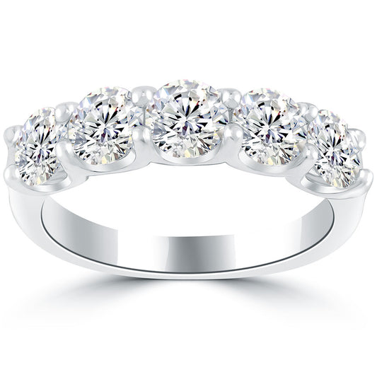 2.25 Carat G-VS-SI 5 Stone Diamond Wedding Band Anniversary Ring 14k White Gold