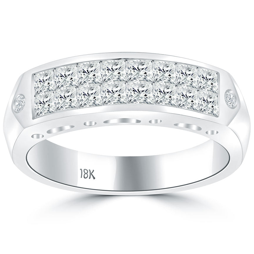 1.30 Carat Princess Cut Natural Diamond Unisex Wedding Band Ring 18k White Gold
