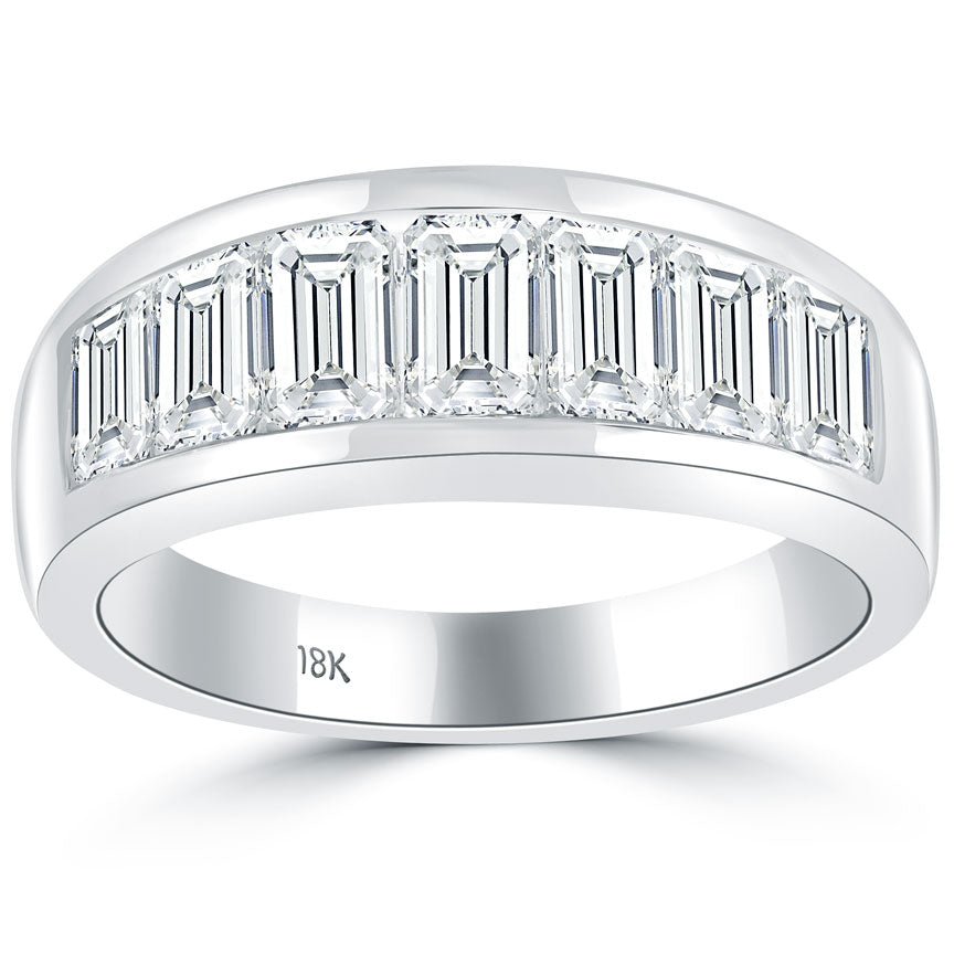 3.00ctw F-VS Natural Emerald Cut Diamond Wedding Band Anniversary Ring 18k White Gold