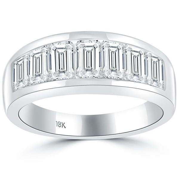 3.00ctw F-VS Natural Emerald Cut Diamond Wedding Band Anniversary Ring 18k White Gold