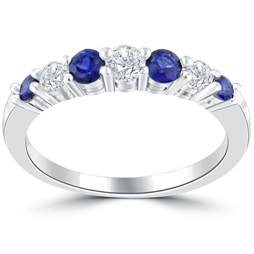 0.90 CTW Genuine Blue Sapphire & Diamond Wedding Band Anniversary Ring 14k Gold