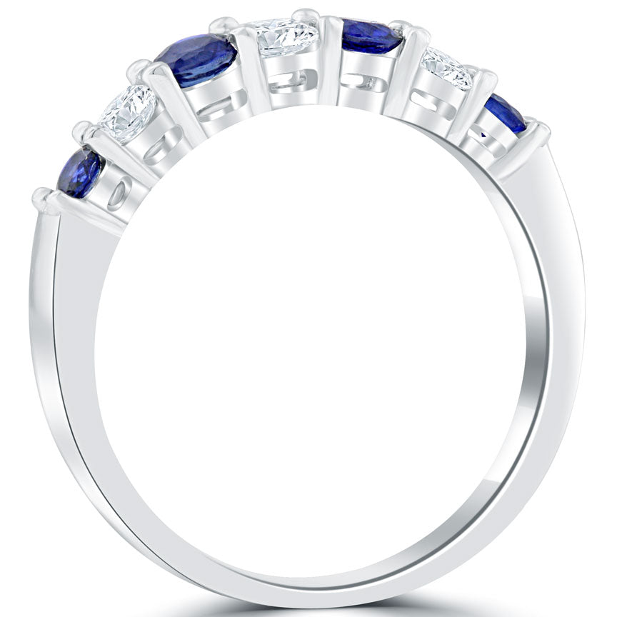 0.90ctw Genuine Blue Sapphire & Natural Diamond Wedding Band Anniversary Ring 14k Gold