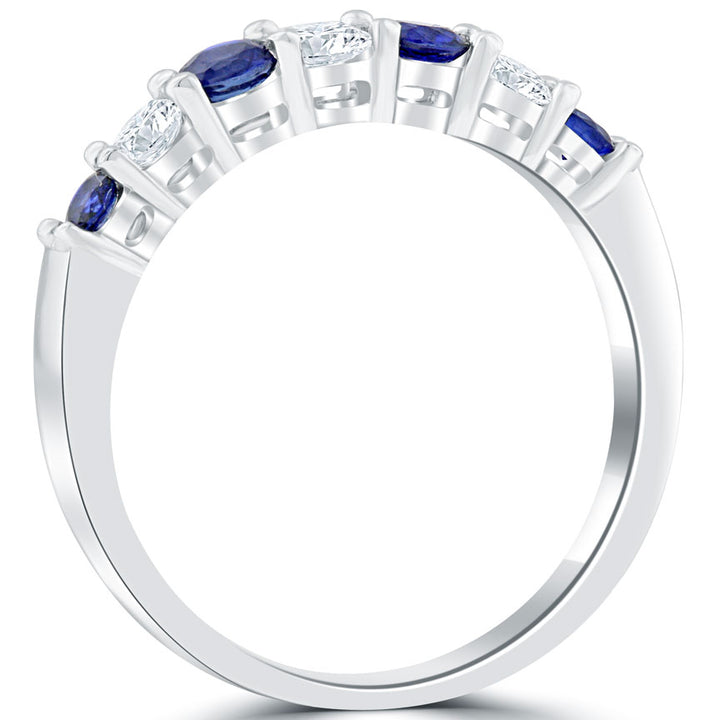 0.90ctw Genuine Blue Sapphire & Natural Diamond Wedding Band Anniversary Ring 14k Gold