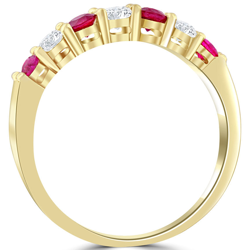 0.90ctw Genuine Ruby & Natural Diamond Wedding Band Anniversary Ring 14k Yellow Gold