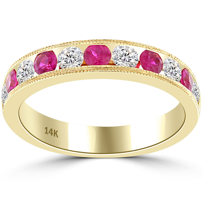 1.25ctw Genuine Ruby & Diamond Wedding Band Anniversary Ring 14k Yellow Gold