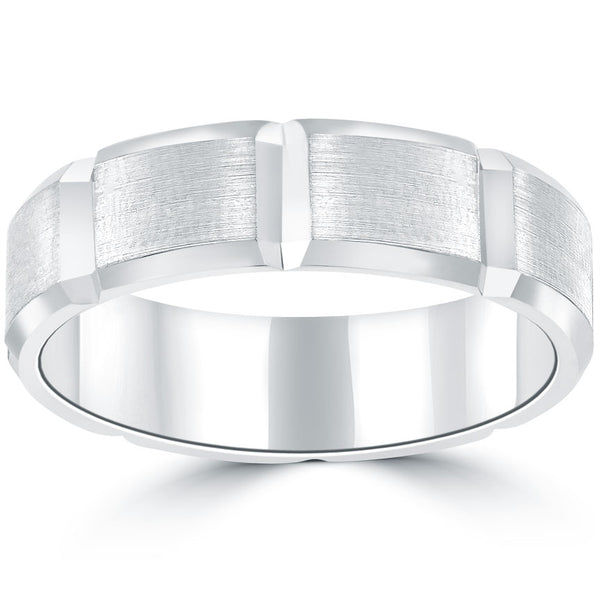 Swiss-Cut Matte Finish Wedding Band Ring 14k White Gold Comfort Fit (6.15 mm)