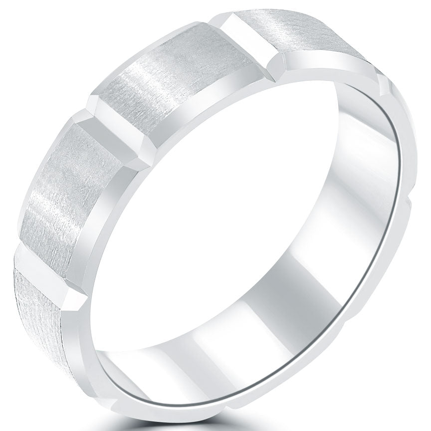 Swiss-Cut Matte Finish Wedding Band Ring 14k White Gold Comfort Fit (6.15 mm)