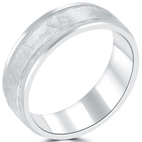 Hammered Milgrain Finish Wedding Band Ring 14k White Gold Comfort Fit (7 mm)