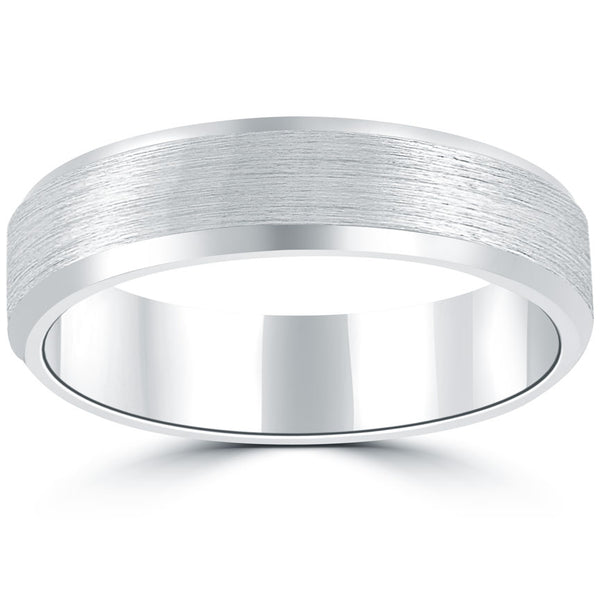 Beveled Edge Matte Finish Wedding Band Ring 14k White Gold Comfort Fit (5 mm)