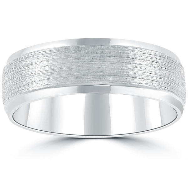 Brushed Inlay Matte Finish Wedding Band Ring 14k White Gold Comfort Fit (5 mm)