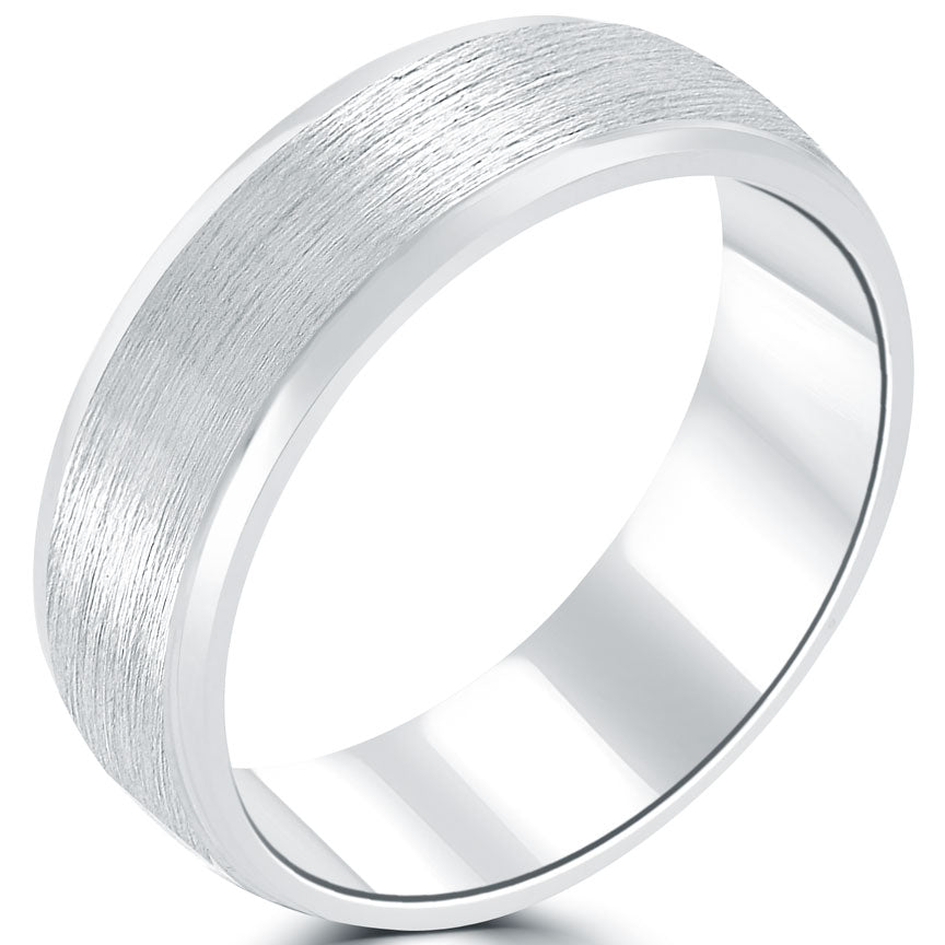 Brushed Inlay Matte Finish Wedding Band Ring 14k White Gold Comfort Fit (5 mm)