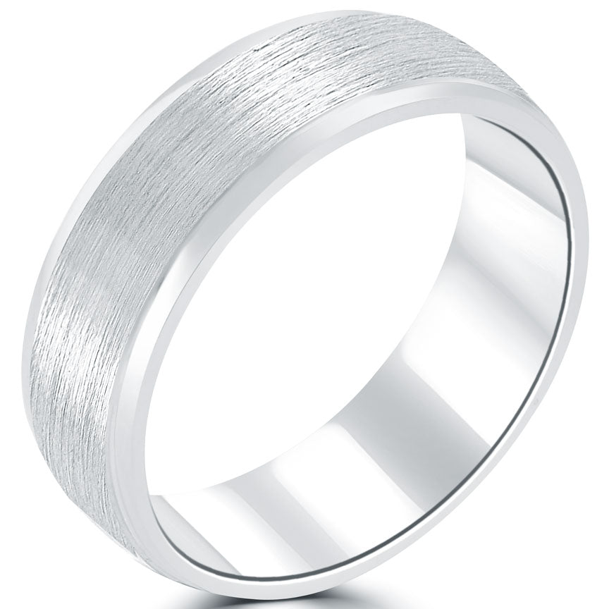 Brushed Inlay Matte Finish Wedding Band Ring 14k White Gold Comfort Fit (5 mm)