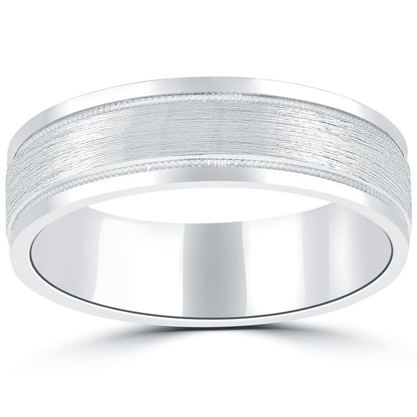 Milgrain Emery Matte Finish Wedding Band Ring 14k White Gold Comfort Fit (6.3 mm)