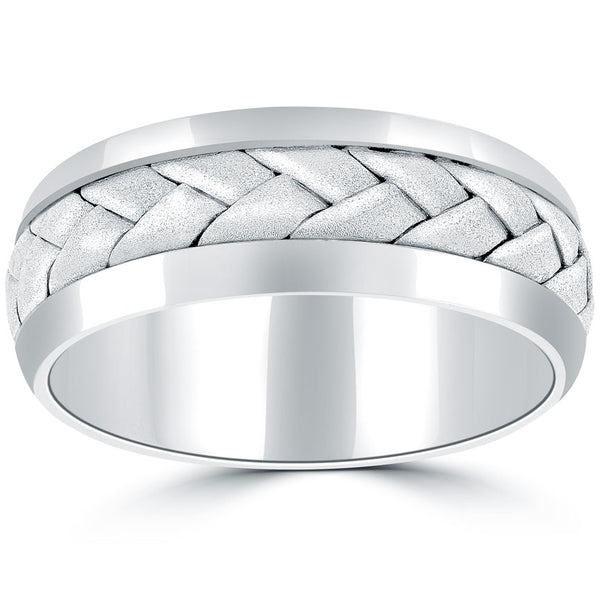 Braided Matte Finish Wedding Band Ring 14k White Gold Comfort Fit (7.5 mm)