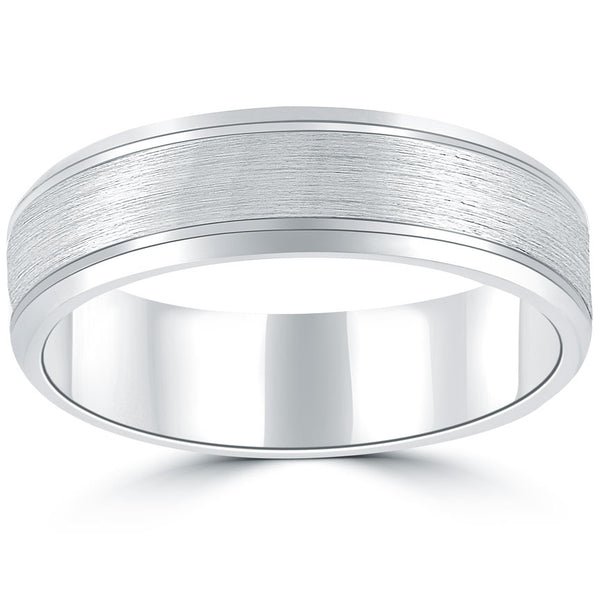 Double Inlay Matte Finish Wedding Band Ring 14k White Gold Comfort Fit (6 mm)
