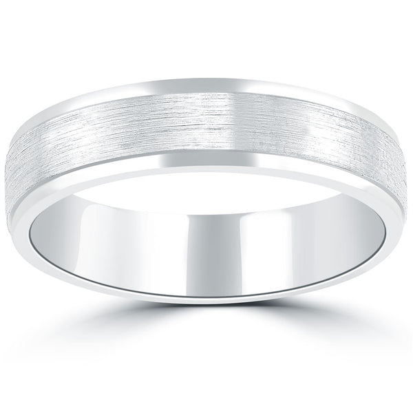 Brushed and Polished Wedding Band Ring 14k White Gold Comfort Fit (5 mm)