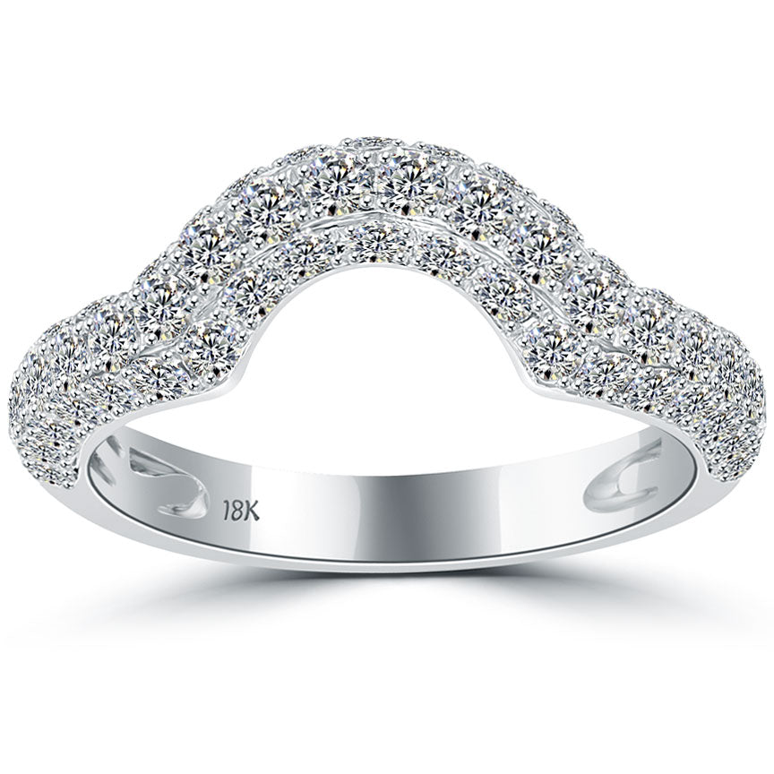1.25 Carat Custom Curve Matching Diamond Wedding Band Ring 18k White Gold