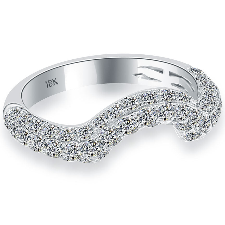 1.25 Carat Custom Curve Matching Diamond Wedding Band Ring 18k White Gold