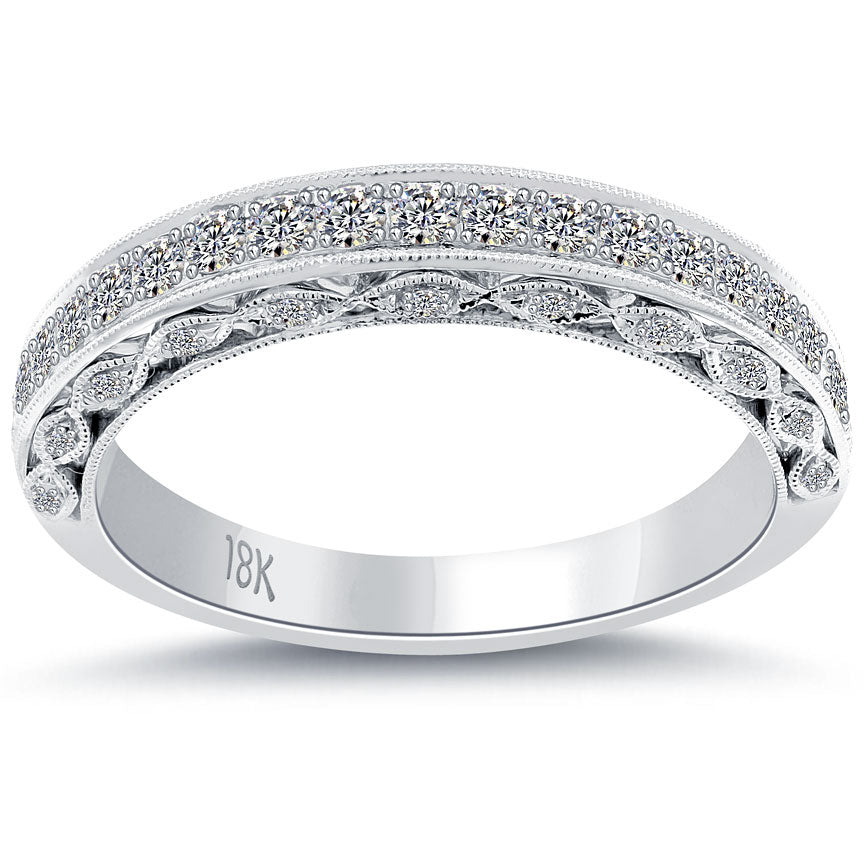 0.50 Carat Art Deco Design Wedding Band 18k White Gold Antique Vintage Style