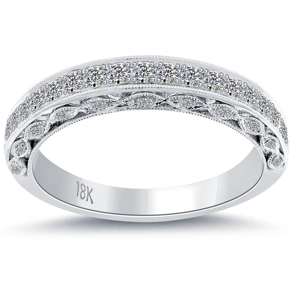 0.50 Carat Art Deco Design Wedding Band 18k White Gold Antique Vintage Style