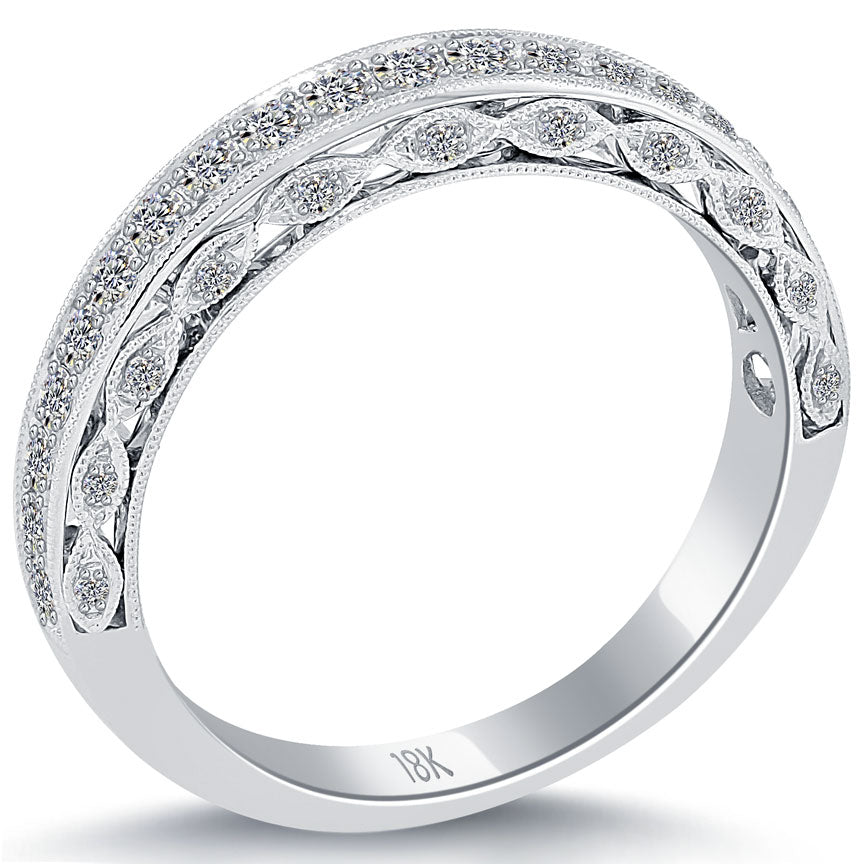 0.50 Carat Art Deco Design Wedding Band 18k White Gold Antique Vintage Style