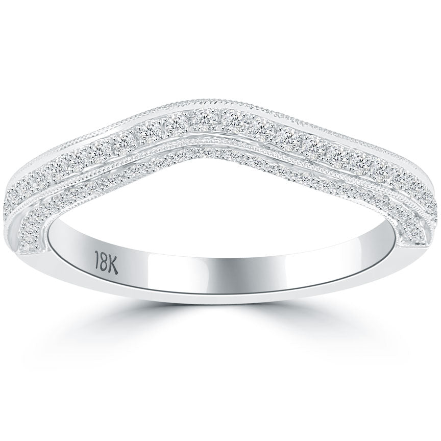 0.52 Carat Custom Curve Matching Diamond Wedding Band Ring 18k White Gold