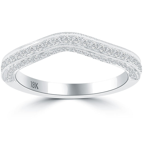 0.52 Carat Custom Curve Matching Diamond Wedding Band Ring 18k White Gold