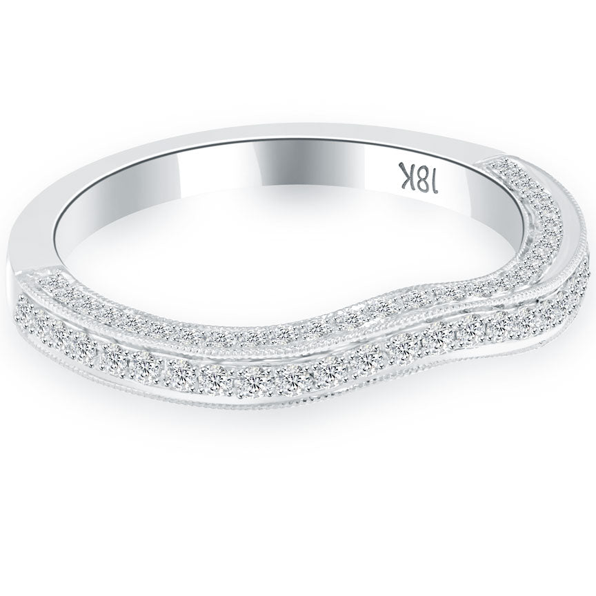 0.52 Carat Custom Curve Matching Diamond Wedding Band Ring 18k White Gold
